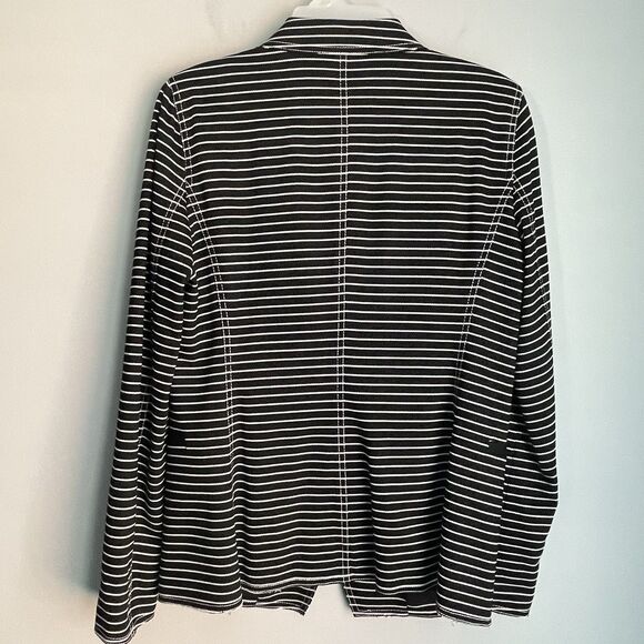 LAFAYETTE 148 Striped Blazer Sz 4 Devin Asymmetric Button Front Black Jacket - Picture 4 of 15